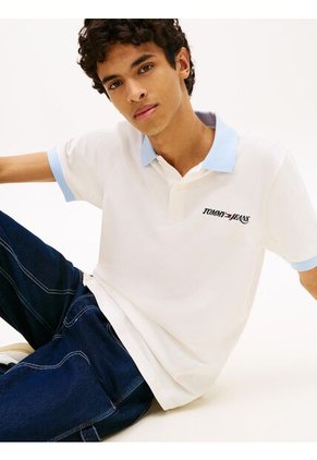 Polo Blanco De Piqué Regular Con Logo Bordado Tommy Jeans