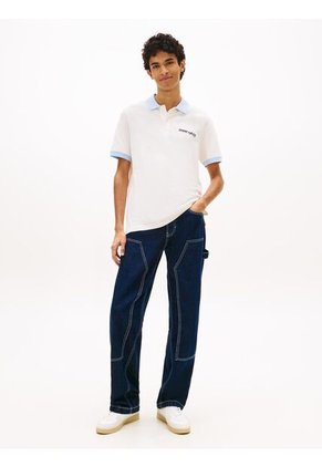Polo Blanco De Piqué Regular Con Logo Bordado Tommy Jeans