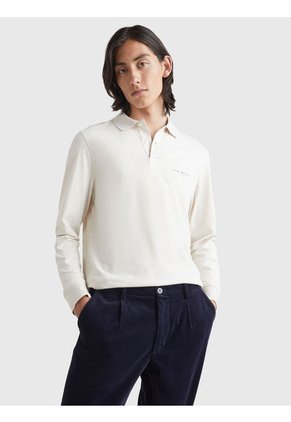 Polo De Algodón Orgánico Con Manga Larga Beige Tommy Hilfiger