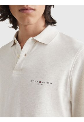Polo De Algodón Orgánico Con Manga Larga Beige Tommy Hilfiger
