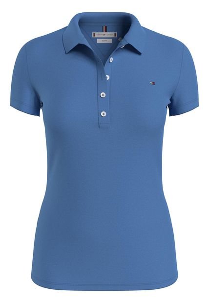 Polo Azul De Corte Slim Para Mujer Tommy Hilfiger