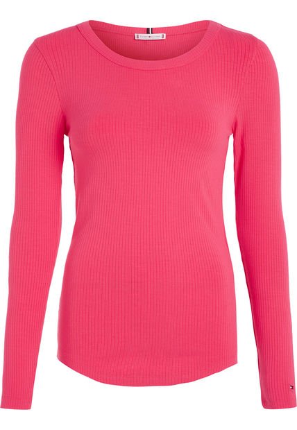 Camiseta De Corte Slim Con Cuello Amplio Mujer Rosa Tommy Hilfiger