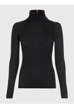 Suéter Acanalado Slim Con Cuello Vuelto Rosa Tommy Hilfiger