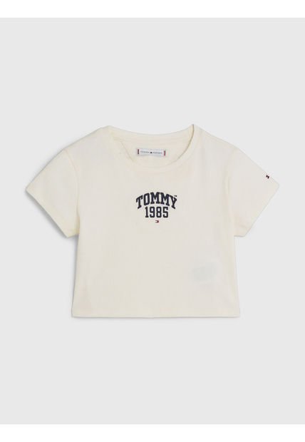 Camiseta Blanca Universitaria De Punto Elástico Para Niña Tommy Hilfiger