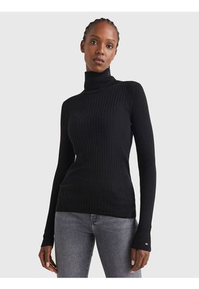 Suéter Acanalado Slim Con Cuello Vuelto Rosa Tommy Hilfiger