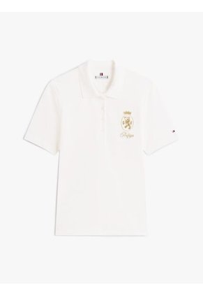 Polo Blanco De Corte Regular Con Escudo Bordado Tommy Hilfiger