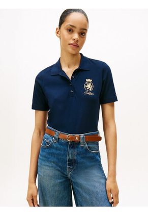 Polo Azul De Corte Regular Con Escudo Bordado Tommy Hilfiger