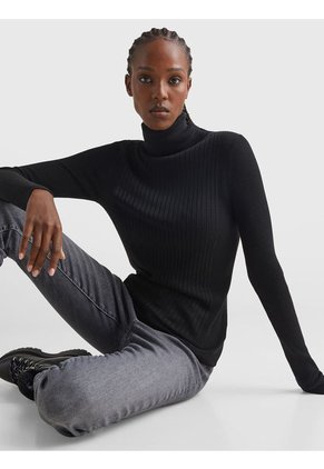 Suéter Acanalado Slim Con Cuello Vuelto Rosa Tommy Hilfiger