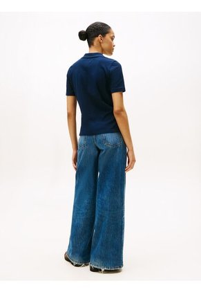 Polo Azul De Corte Regular Con Escudo Bordado Tommy Hilfiger