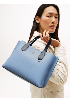 Bolso Azul Tote Con Placa Del Monograma TH Tommy Hilfiger