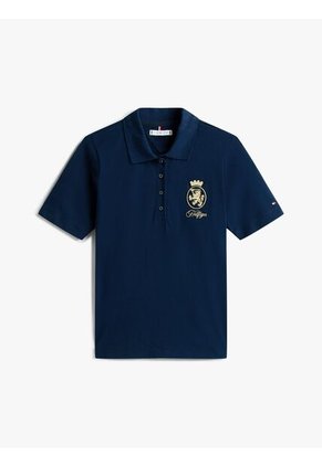 Polo Azul De Corte Regular Con Escudo Bordado Tommy Hilfiger