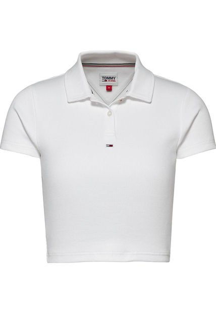 Polo Blanca Cropped Con Logo Bordado Para Mujer Tommy Jeans