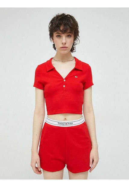 TCrop Top Rojo Con Logo Bordado Para Mujer