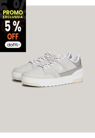 Tenis Gris De Cuero Con Mezcla De Texturas Tommy Hilfiger Tommy Hilfiger