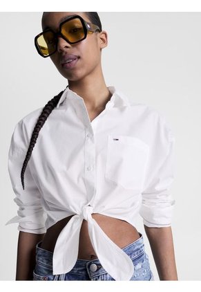 Camisa Cropped De Popelín Mujer Blanco Tommy Jeans