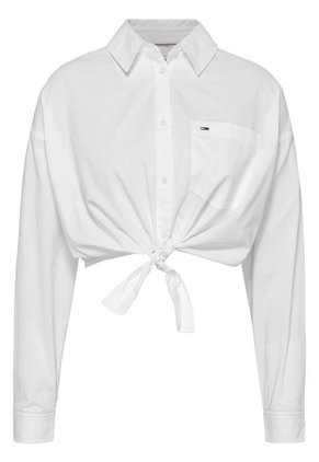 Camisa Cropped De Popelín Mujer Blanco Tommy Jeans