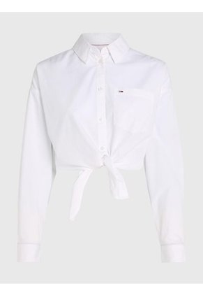 Camisa Cropped De Popelín Mujer Blanco Tommy Jeans