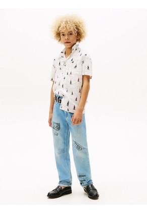 Camisa Blanca De Manga Corta Estampada Tommy Hilfiger