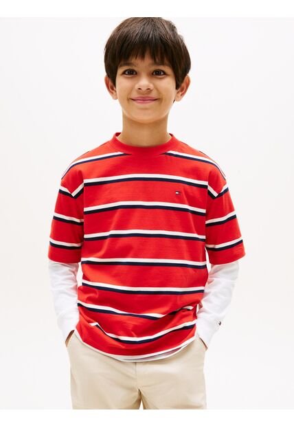 Camiseta Roja De Punto Con Logo Bordado Tommy Hilfiger