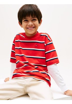 Camiseta Roja De Punto Con Logo Bordado Tommy Hilfiger