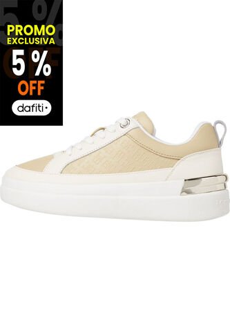 Tenis Beige De Cuero Con Monograma Tommy Hilfiger Tommy Hilfiger