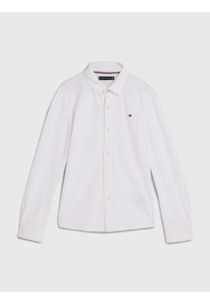 Camisa Essential De Piqué Con Logo Bordado Niño Blanco Tommy Hilfiger