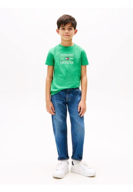 Camiseta Verde De Cuello Redondo Con Logo Tommy Hilfiger