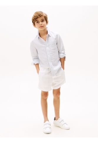 Camisa Celeste De Rayas En Mezcla De Lino Tommy Hilfiger Tommy Hilfiger