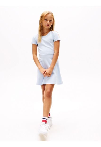 Vestido Celeste De Patinadora Con Cuello Redondo Tommy Hilfiger