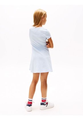 Vestido Celeste De Patinadora Con Cuello Redondo Tommy Hilfiger