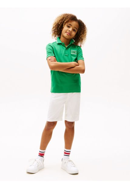 Polo Verde Con Logo Bordado Tommy Hilfiger