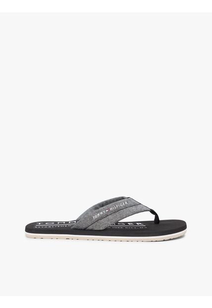 Sandalias Negro De Jacquard En Chambray De Puro Lino Tommy Hilfiger