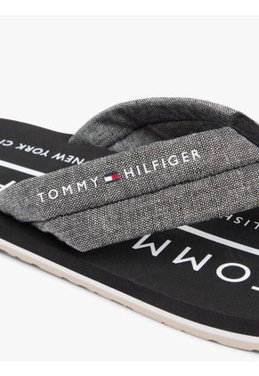 Sandalias Negro De Jacquard En Chambray De Puro Lino Tommy Hilfiger