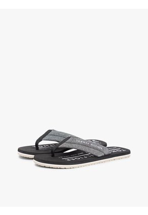 Sandalias Negro De Jacquard En Chambray De Puro Lino Tommy Hilfiger