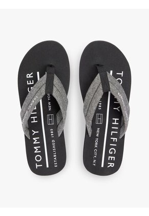 Sandalias Negro De Jacquard En Chambray De Puro Lino Tommy Hilfiger