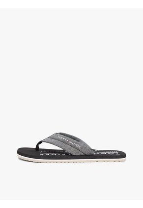 Sandalias Negro De Jacquard En Chambray De Puro Lino Tommy Hilfiger