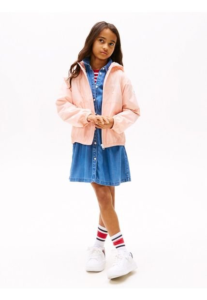 Cortavientos Rosa Con Capota Y Logo Tommy Hilfiger