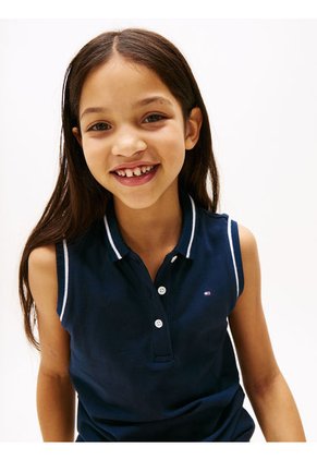 Polo Azul Sin Mangas Con Cuello Ribeteado Tommy Hilfiger