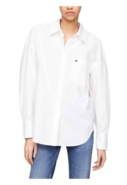 Sobrecamisa Blanca Oversize Con Logo En Script Tommy Jeans