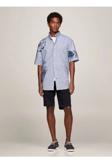 Camisa Oversize De Manga Corta Con Logos Hombre Azul Tommy Hilfiger