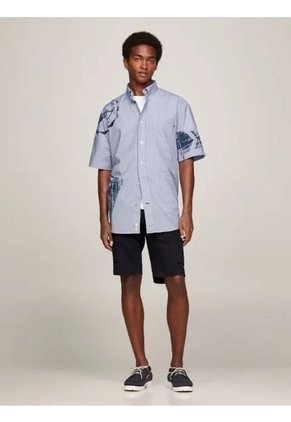 Camisa Oversize De Manga Corta Con Logos Hombre Azul Tommy Hilfiger