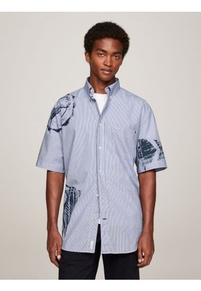 Camisa Oversize De Manga Corta Con Logos Hombre Azul Tommy Hilfiger
