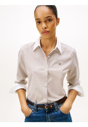 Camisa Marrón A Rayas De Corte Regular Tommy Hilfiger