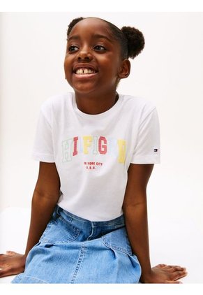 Camiseta Blanca Tipo Universitaria De Cuello Redondo Tommy Hilfiger