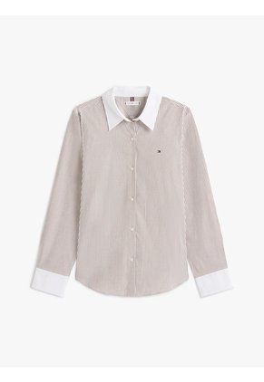 Camisa Marrón A Rayas De Corte Regular Tommy Hilfiger