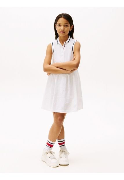 Vestido Blanco Tipo Polo Con Diseño Calado Tommy Hilfiger
