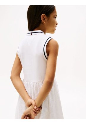 Vestido Blanco Tipo Polo Con Diseño Calado Tommy Hilfiger