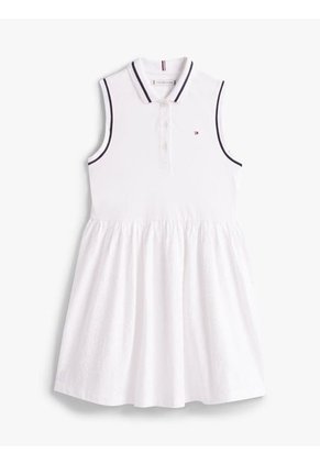 Vestido Blanco Tipo Polo Con Diseño Calado Tommy Hilfiger
