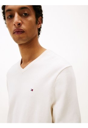 Saco Blanco Con Cuello En V Y Logo Bordado Tommy Hilfiger