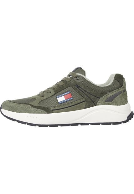 Tenis Verdes Estilo Running De Ante Para Hombre Tommy Hilfiger